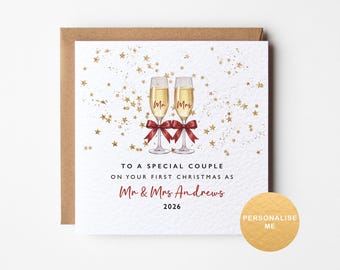 Personalised First Christmas as Mr and Mrs card, Special couple xmas card, Mr and Mr, Mrs and Mrs, 1st Christmas married