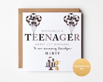 Officially a teenager birthday card for grandson, football card for son, 13th birthday card for nephew, football lovers birthday gift