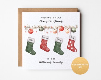 Personalised family Christmas card, Christmas card for special friends, name xmas card for families, for son and family, for daughter