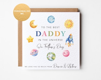 Personalised Father's Day card from the children, best dad in the universe card, for grandad, pops, daddy, grampy, space themed card