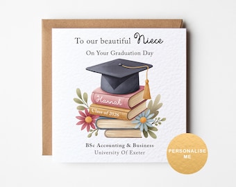 Personalised graduation card for Niece, granddaughter, sister, goddaughter, special friend, customised graduation gift