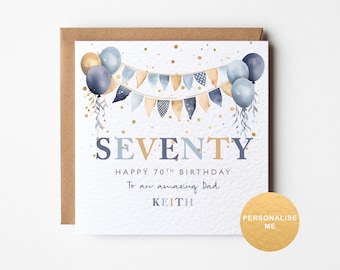 Personalised 70th birthday card for dad, for granddad, for uncle, 70th birthday gift for him, for cousin, for brother, age 70 card