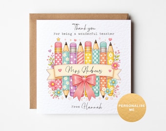 Personalised thank you teacher card, end of term gift for teacher, best teacher in the world