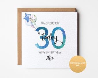 Personalised 30th birthday card for son, 30th birthday gift for nephew, Age 30 card, 30th birthday for him, for fiancé, for grandson