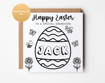 Personalised colour in Easter card for grandson, granddaughter, son, daughter, nephew, niece, Easter craft for kids, toddler colouring