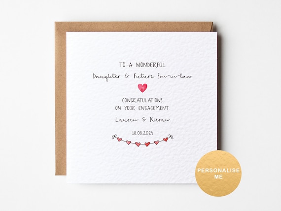 Personalised engagement card for daughter and future son in law, engagement gift for daughter, congratulations on your engagement