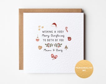 Personalised Christmas card mum and partner, Merry Christmas to both of you, Christmas gift for couples, for dad and girlfriend, for son