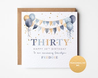 Son 30th birthday card, personalised 30th birthday card for male, nephew birthday card, 30th gift for grandson, for boyfriend, for husband
