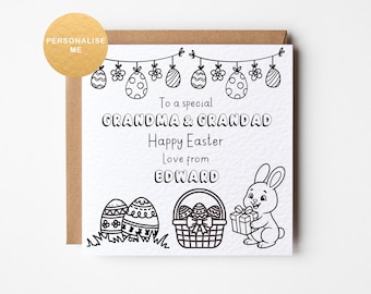 Personalised colour in Easter cards, for grandparents, for mum, for dad, Easter colour crafts for toddlers, for children, make your own card