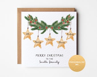 Personalised family Christmas card, Christmas card for special friends, name xmas card for families, for son and daughter-in-law, for niece