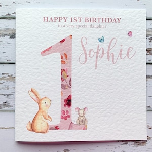 1st birthday card, Personalised birthday card for her, Girls first birthday gift, Greeting cards for kids, Granddaughter 1st birthday gift