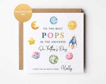 Personalised Father's Day card for pops, best dad in the universe card, grandad, daddy, dad, grampy, space themed card