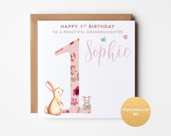 1st birthday card, Personalised birthday card for her, Girls first birthday gift, Greeting cards for kids, Granddaughter 1st birthday gift