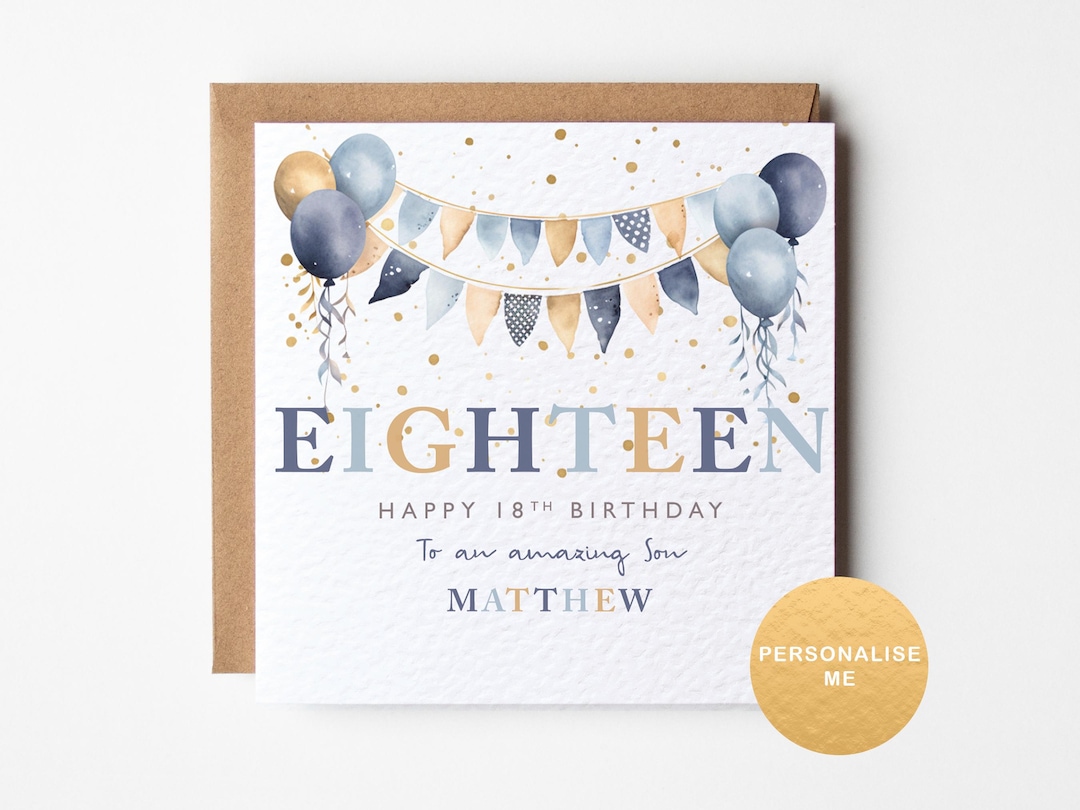 18th Birthday Card for Him, Personalised 18th Birthday Card for Son ...