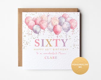 60th Birthday card for her, 60th birthday gift for mum, age 60 card, Sister 60th birthday, for friend, for aunty, for sister-in-law