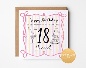 Personalised 18th birthday card for granddaughter, daughter, goddaughter, niece, sister, friend