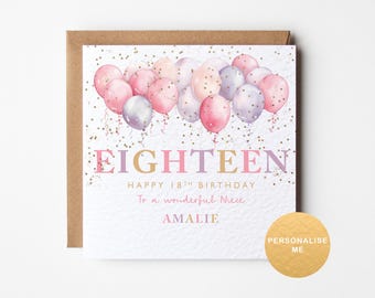 Tarjeta de cumpleaños número 18 para nieta, regalo de cumpleaños número 18 para sobrina, tarjeta personalizada para hermana, para hija, para bisnieta