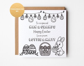 Personalised colour in Easter cards, for grandparents, for mum, for dad, Easter colour crafts for toddlers, for children, make your own card