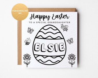 Personalised colour in Easter card for granddaughter, grandson, son, daughter, nephew, niece, Easter craft for kids, toddler colouring