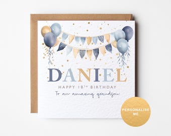 Personalised 18th birthday card for grandson, 18th birthday gift for nephew, age 18 card for him, 18th card for brother, for cousin