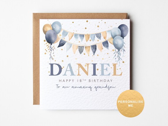 Personalised 18th birthday card for grandson, 18th birthday gift for nephew, age 18 card for him, 18th card for brother, for cousin
