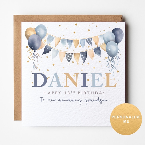 Personalised 18th birthday card for grandson, 18th birthday gift for nephew, age 18 card for him, 18th card for brother, for cousin