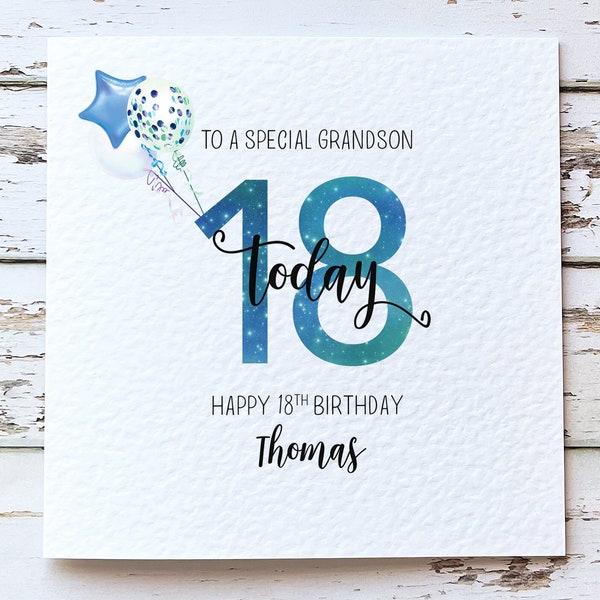 Personalised 18th birthday card for grandson, 18th birthday gift for nephew, age 18 card for him, 18th card for brother, for cousin