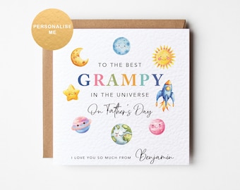 Personalised Father's Day card from the grandchildren from grandad, best dad in the universe card, pops, daddy, grampy, space themed card