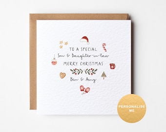 Personalised Christmas card for Son and Daughter in law, for sister and brother in law, Merry Christmas to a special couple, mum and dad
