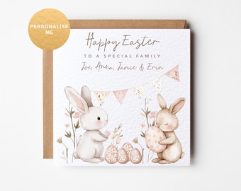 Personalised Easter card for family with names, Easter gift for special friends, for daughter, son, granddaughter, grandson, for in-laws