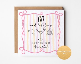 Personalised sixty and fabulous birthday card for mam, 60th birthday card for auntie, sister, best friend, Nana