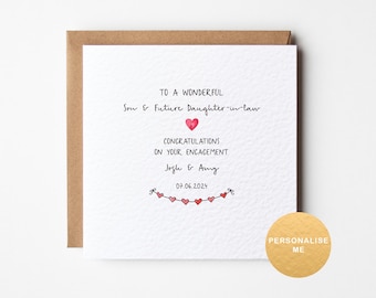 Personalised engagement card for son and future daughter in law, engagement gift for son, congratulations on your engagement