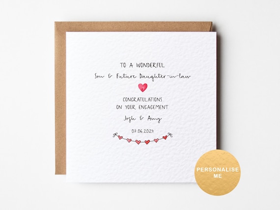 Personalised engagement card for son and future daughter in law, engagement gift for son, congratulations on your engagement