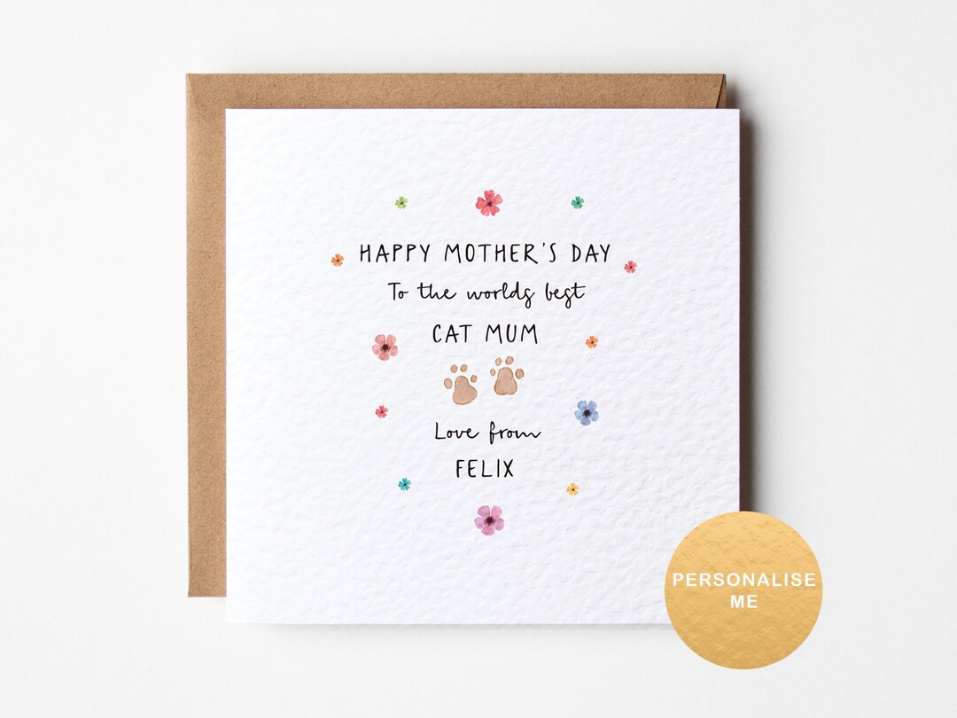 Worlds Best Cat Mum Mother's Day Card, Personalised Card From the Cat ...