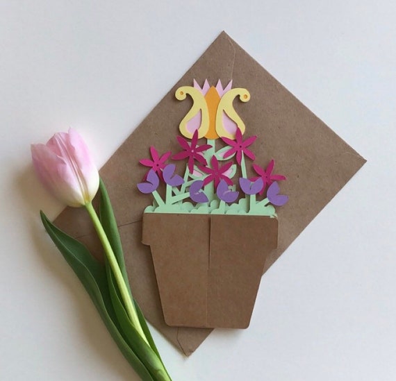 Pop Up Card 3d Floral Card Mothers Day Card Flower Pot Card Card For Her Card For Mom