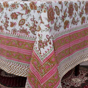 Handcrafted Dusty Yellow Block Printed 60X90 Inch Tablecloth – Ideal for Rustic Dining, Boho Weddings, Parties & Everyday Table Decor