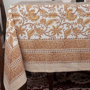 Floral Hand Block Printed Tablecloth 60x90 – 100% Cotton Dining Table Cover – Summer Table Decor Tablecloth for Wedding, Event, Parties