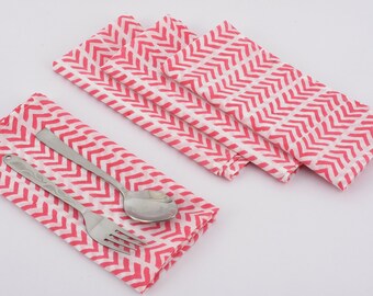 Hand Block Printed Cotton Napkins, Pink Indian 20X20 Inch Personalized Napkins for Wedding