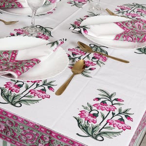 Moss Green Floral Indian Table Cover | Thanks Giving Tablecloth | Farmhouse Decor | Halloween Gift | Handmade Block Print Table Linen |
