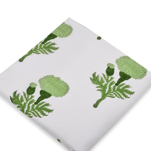 White and Green Hand Block Printed 100% Soft Cotton Voile Fabric by the Yard, Indian Cloth Fabric for Dressmaking, Sewing, Crafting, DIY