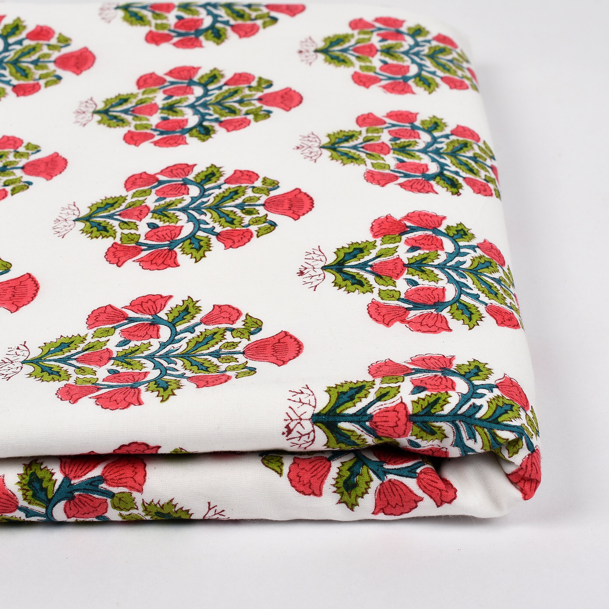 Floral Pink and Green 100 Cotton Quilting Fabric by the yard Etsy