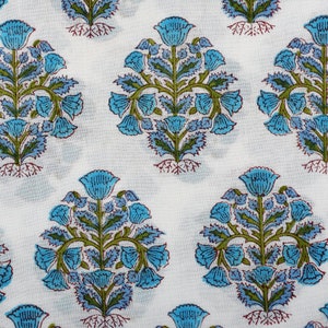 Tessuto stampato a mano con blocchi, tessuti 100% cotone azzurro cielo e verde militare, tessuto per trapunte tagliato su misura, tessuto per tende, tessuto per decorazioni nuziali