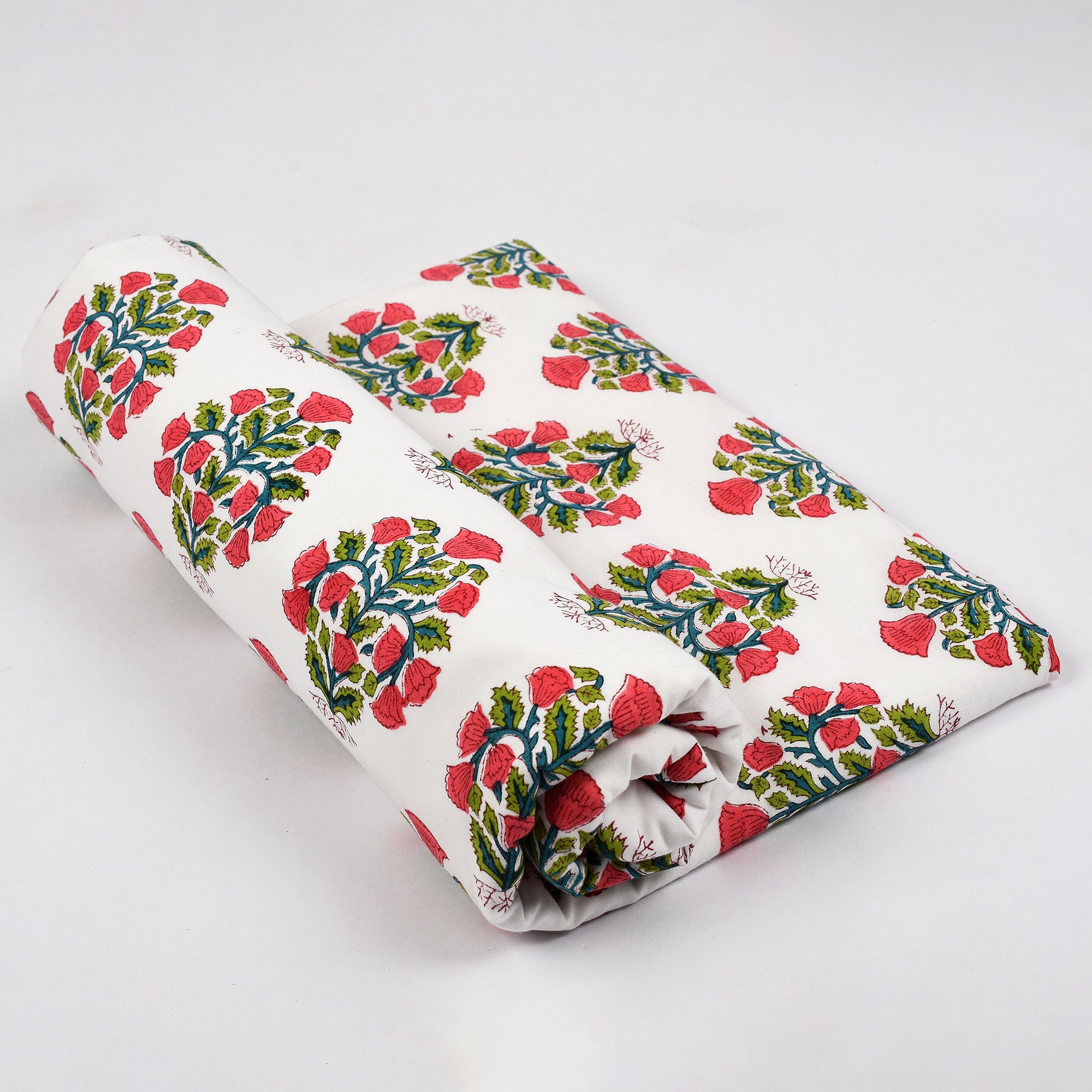 Floral Pink and Green 100 Cotton Quilting Fabric by the yard Etsy