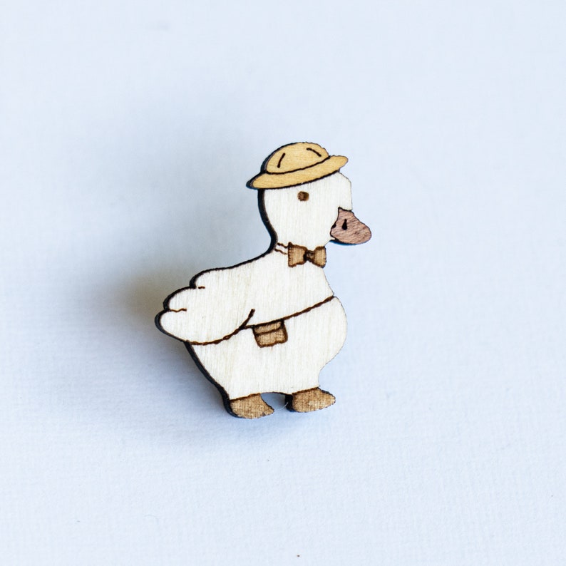 Cute Duck Wood Pin, Wooden brooch, lapel pin duck gift, funny animal pin in enamel pin style image 6
