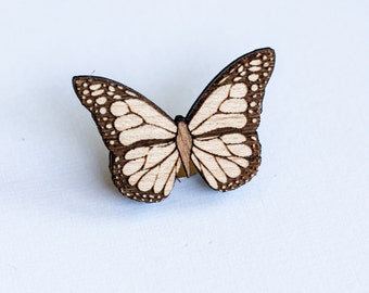 Fairycore White Butterfly Pin, Wood pin in enamel pin style, cottagecore brooch,