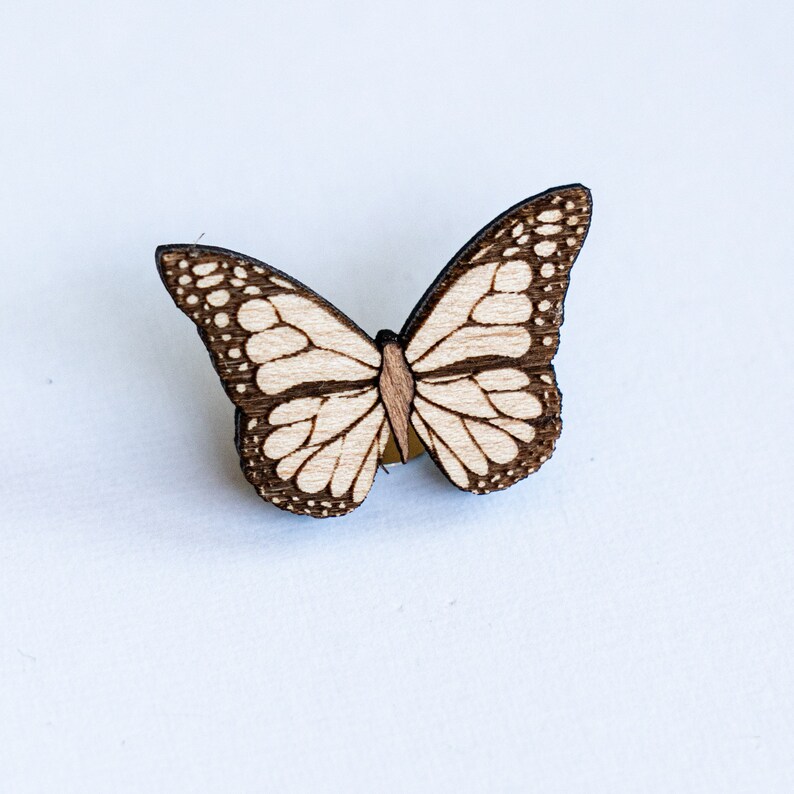 Fairycore White Butterfly Pin, Wood pin in enamel pin style, cottagecore brooch, image 1
