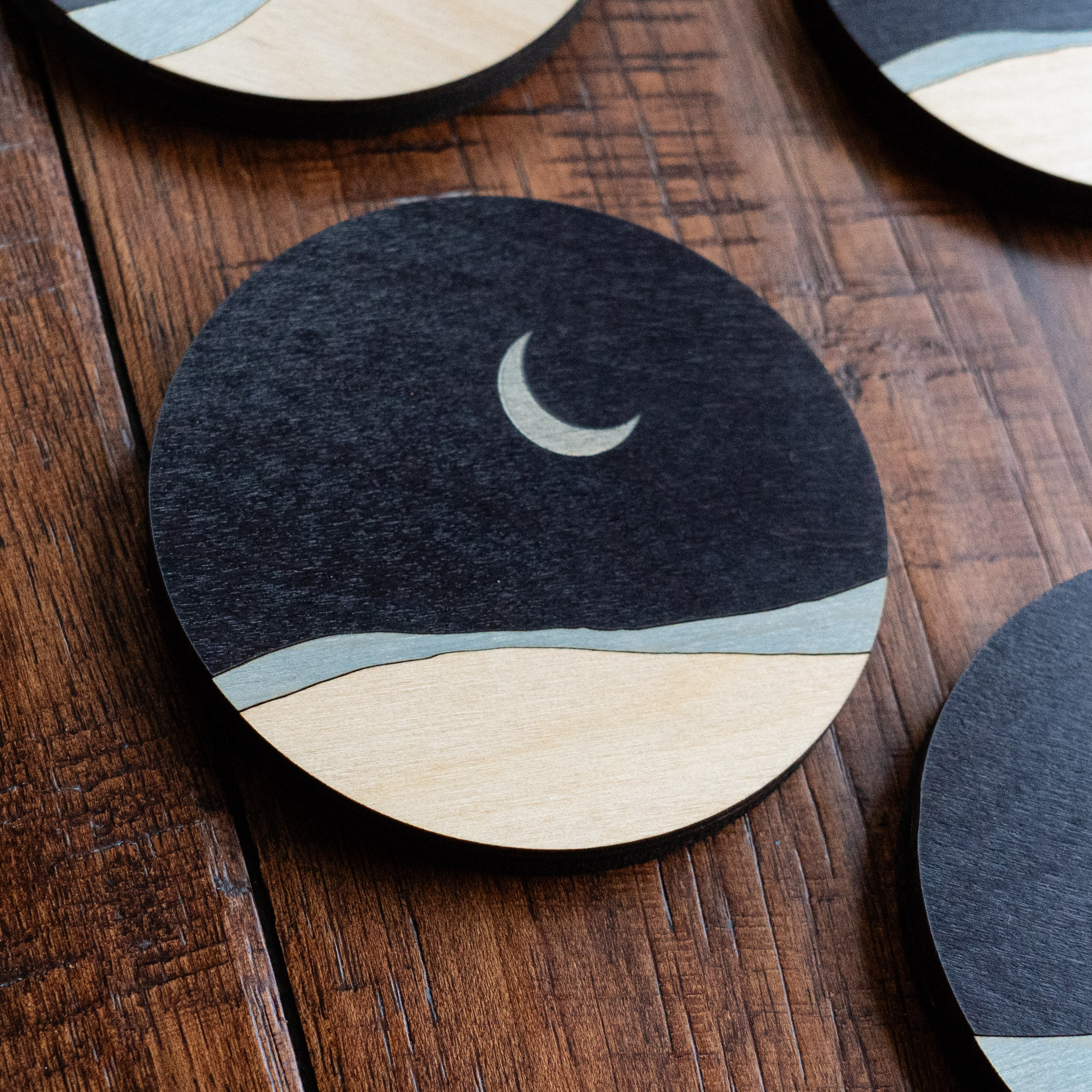 Moon Rug Coaster Night Sky Moon Wood Coasters Set | Minimalist Coasters | Desert Vibes ...