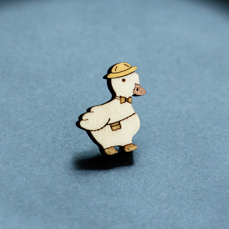 Cute Duck Wood Pin, Wooden brooch, lapel pin duck gift, funny animal pin in enamel pin style image 8