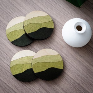 Green Wood Mountain Coasters Set | Minimalist Coasters | Nature Lovers ... - Minimalist Coasters For Babies
