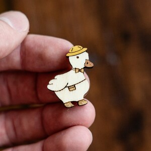 Cute Duck Wood Pin, Wooden brooch, lapel pin duck gift, funny animal pin in enamel pin style image 2
